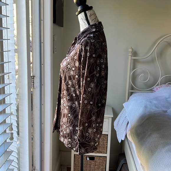 Vintage 60s Ro-Vel of California brown floral women button down shirt size L - Picture 4 of 6